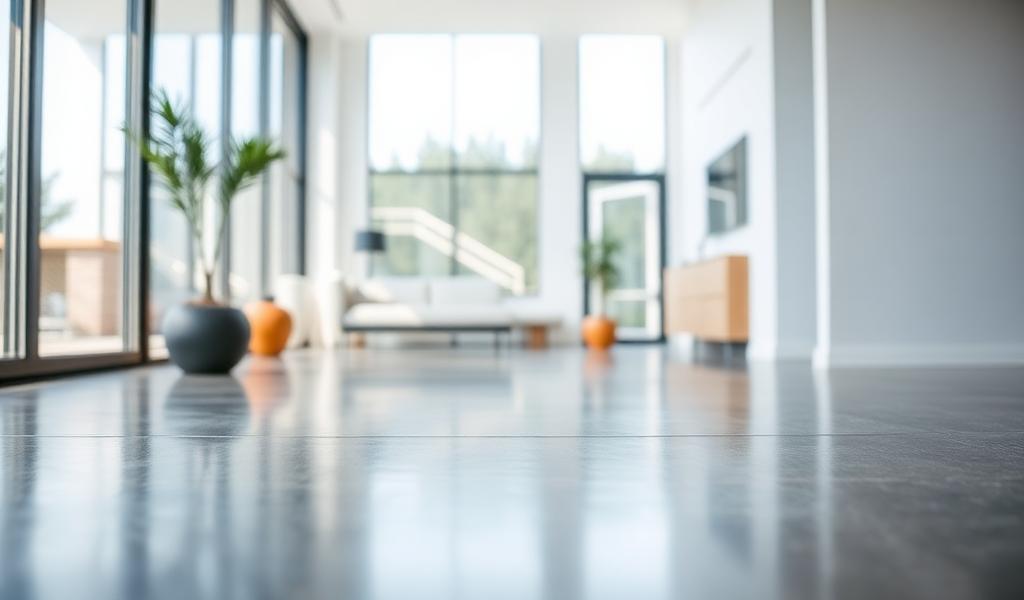 Polished concrete floor in a bright residential interior